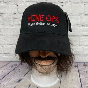 Baseball Hat Cap Strap Back Black Mine OPS Bigger Better Stronger Mining Miner